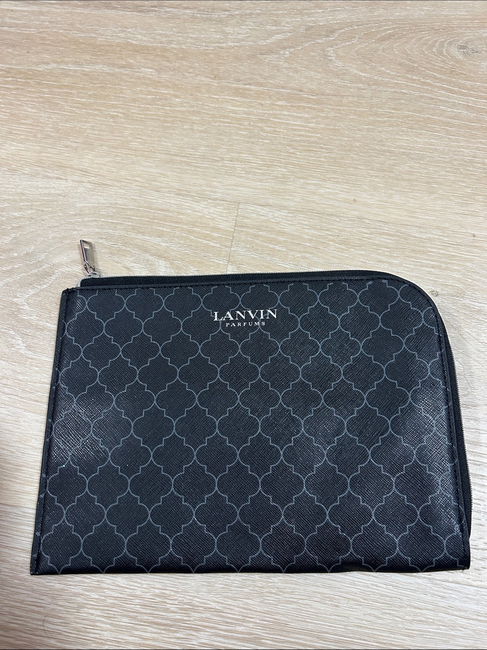 Lanvin Black Patterned Cosmetic Pouch with Silver Logo